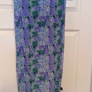 Periwinkle & Green impressionist print 100% silk scarf